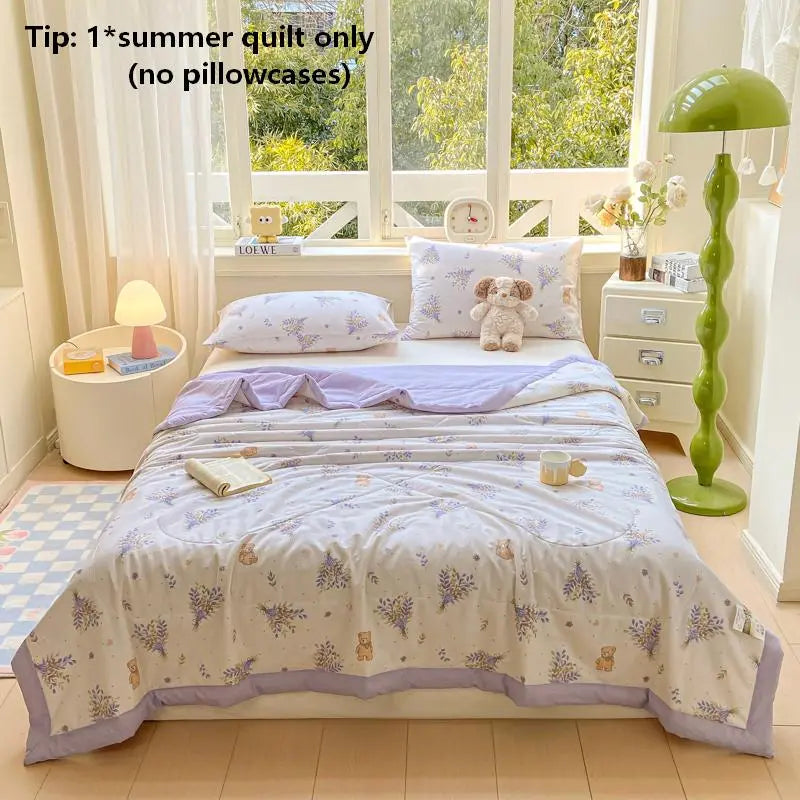 1pc Dual-Sided Cotton Summer Quilt, Solid Color, Lightweight, Air Conditioning Blanket, Single Piece, Fresh Design