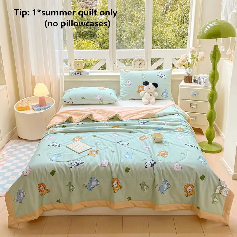 1pc Dual-Sided Cotton Summer Quilt, Solid Color, Lightweight, Air Conditioning Blanket, Single Piece, Fresh Design