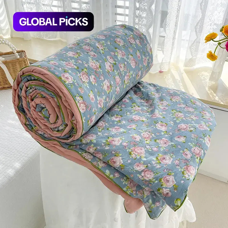 1pcs of small floral print summer quilt, super soft and skin-friendly air-conditioned quilt, Printed Quilts, suitable for use in all seasons, bedrooms, and living rooms #GLOBAL PICKS