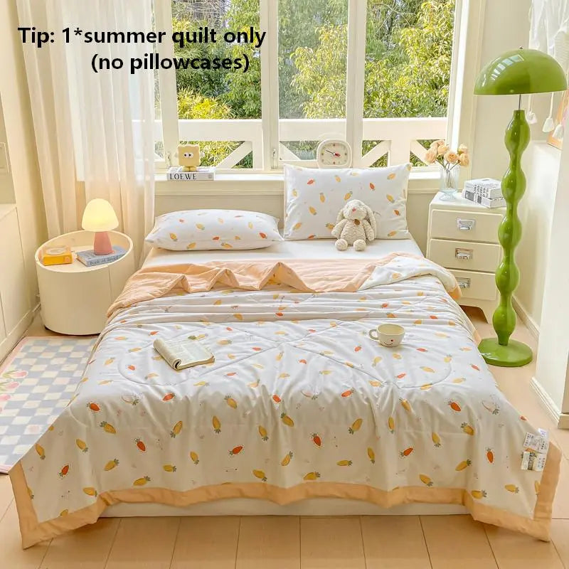 1pc Dual-Sided Cotton Summer Quilt, Solid Color, Lightweight, Air Conditioning Blanket, Single Piece, Fresh Design
