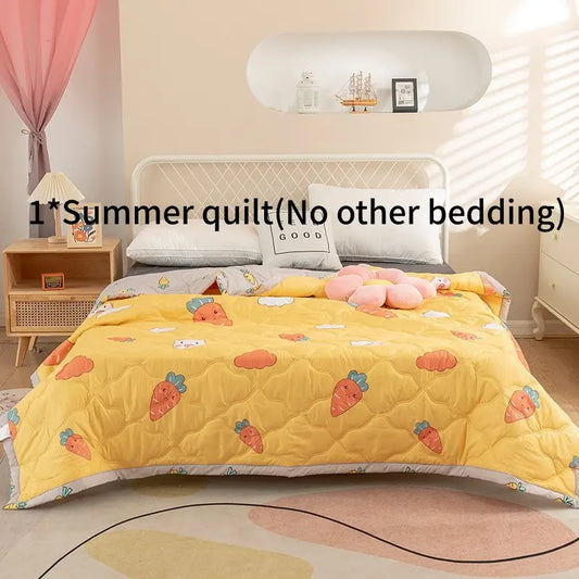 Multicolor Cartoon Summer Quilt, Cute Bedding, Soft Polyester Air Conditioning Blanket, Single Person Thin Summer Bedding, Travel/camping/home Use, Printed Quilts
