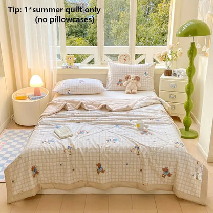 1pc Dual-Sided Cotton Summer Quilt, Solid Color, Lightweight, Air Conditioning Blanket, Single Piece, Fresh Design