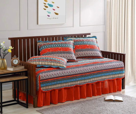 CHEZMOI Collection Odette Twin Boho Chic Floral Cotton Quilt - Lightweight, Cooling, Breathable, Soft, Wrinkle-Resistant, Bold Vibrant Striped, Durable Elegant Bedding (Twin, Queen, King Sizes; Machine Washable, Tumble Low Dry, Do Not Bleach)