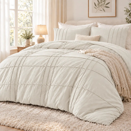 Soft Washed Pleated Bedding Sets with Pintuck Pleated Design, Comforter Set, Extra Softness Premium Microfiber Filling, All Season Lightweight,back to school,back to school shopping,home decor,sohochic