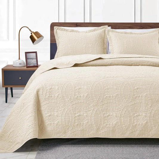 Queen/King Size 3-Piece Quilted Bedspread Set - Solid Color Flat Weave Coin Print Coverlet, Breathable Soft Lightweight Year-Round Bedding, Durable for Daily Use, Soft Coverlets, Home Decor, Vintage Home Decor Bedspread Pieces