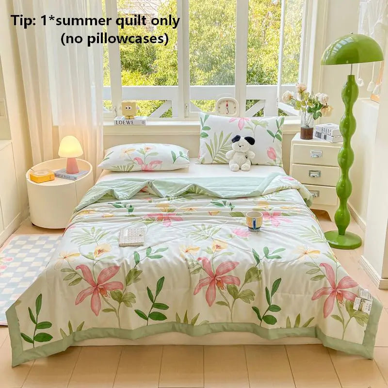 1pc Dual-Sided Cotton Summer Quilt, Solid Color, Lightweight, Air Conditioning Blanket, Single Piece, Fresh Design
