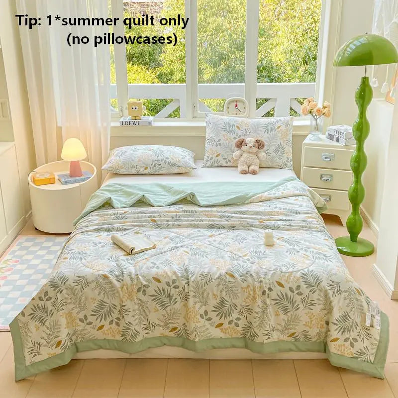 1pc Dual-Sided Cotton Summer Quilt, Solid Color, Lightweight, Air Conditioning Blanket, Single Piece, Fresh Design